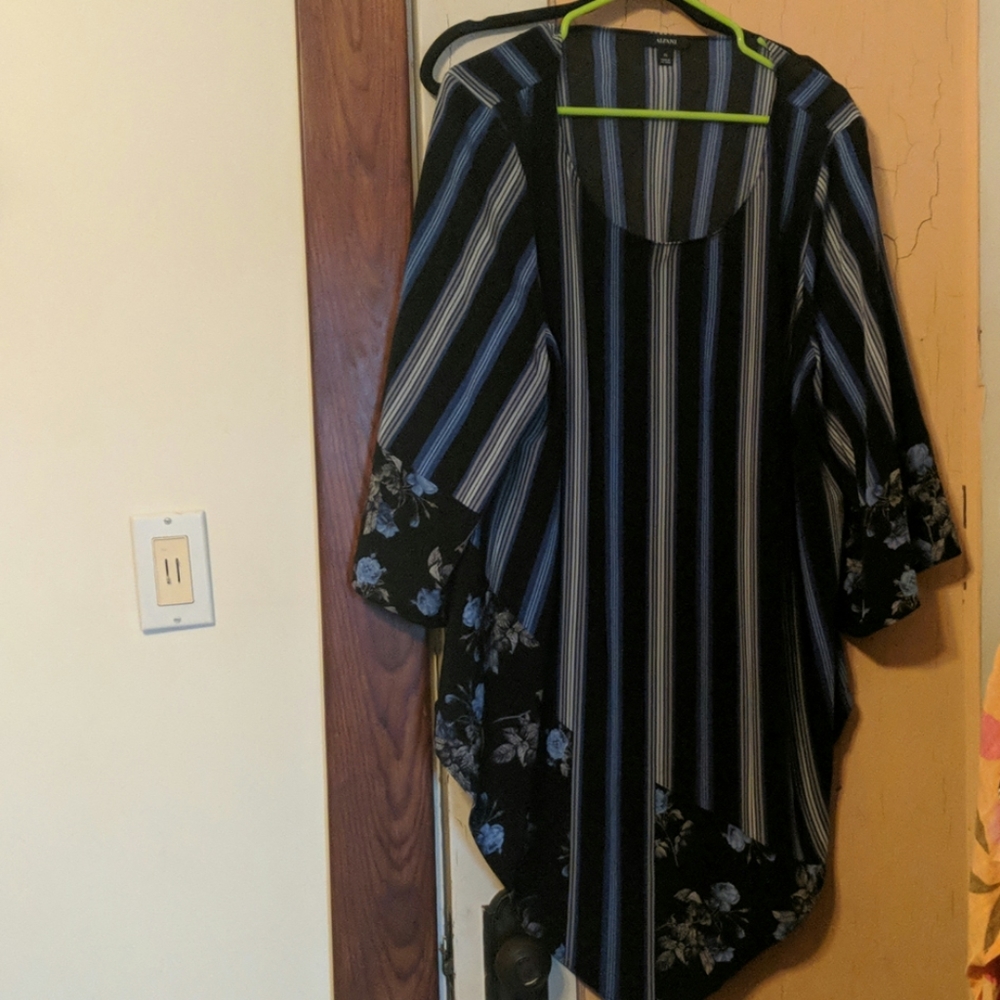 Blue Flowered and striped Blouse